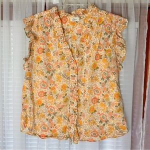 Elan Printed Sleeveless Ruffle Edge Top